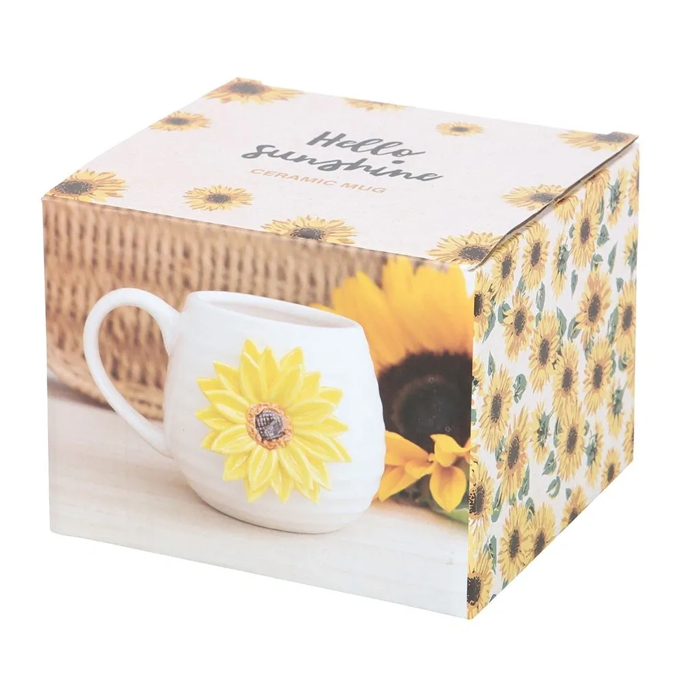 HELLO SUNSHINE ROUNDED MUG WITH 3D SUNFLOWER