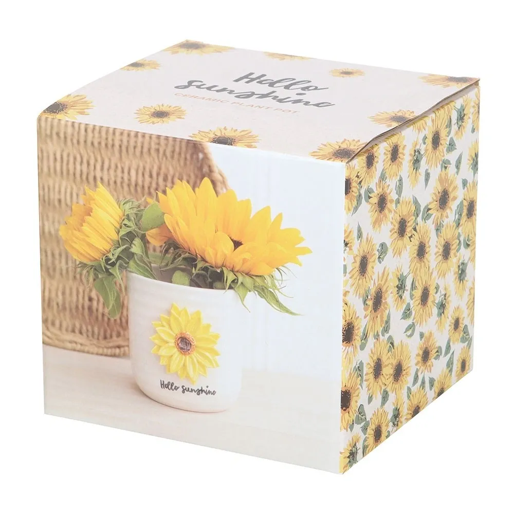 HELLO SUNSHINE PLANT POT WITH 3D SUNFLOWER