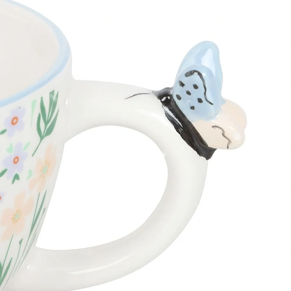 HELLO BEAUTIFUL DITSY FLORAL PRINT MUG WITH BUTTERFLY