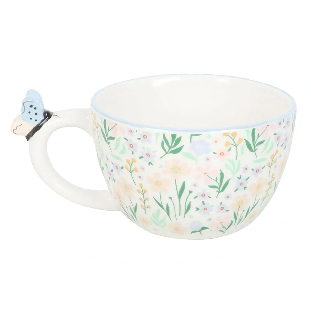 HELLO BEAUTIFUL DITSY FLORAL PRINT MUG WITH BUTTERFLY
