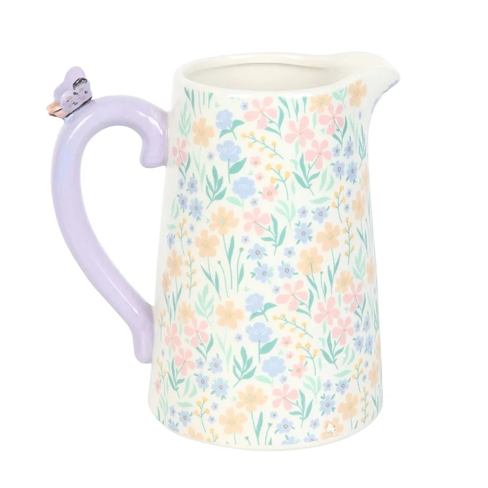 DITSY FLORAL PRINT CERAMIC FLOWER JUG WITH BUTTERFLY