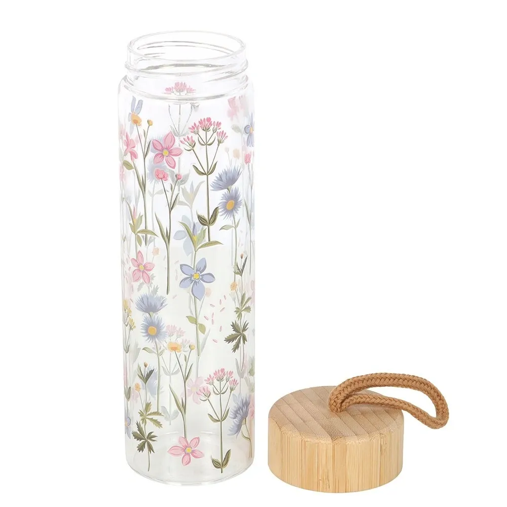FLORAL PRINT GLASS WATER BOTTLE