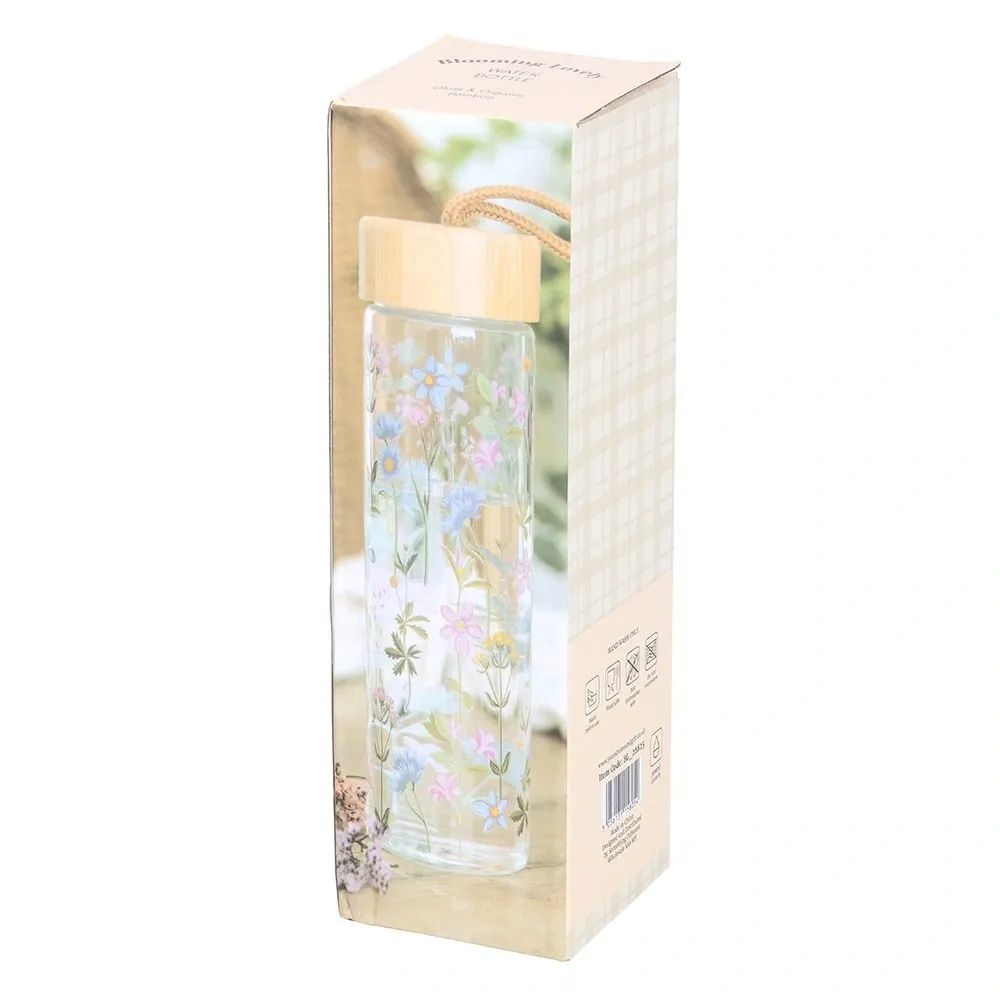 FLORAL PRINT GLASS WATER BOTTLE