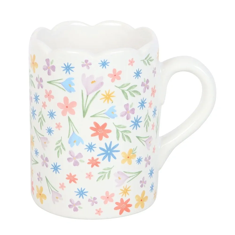 SPRING FLORAL PRINT SCALLOPED MUG