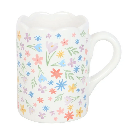 SPRING FLORAL PRINT SCALLOPED MUG
