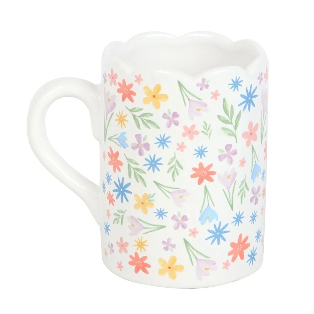 SPRING FLORAL PRINT SCALLOPED MUG