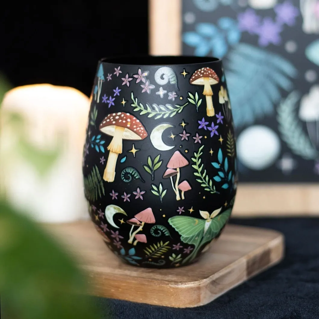 DARK FOREST PRINT STEMLESS WINE GLASS