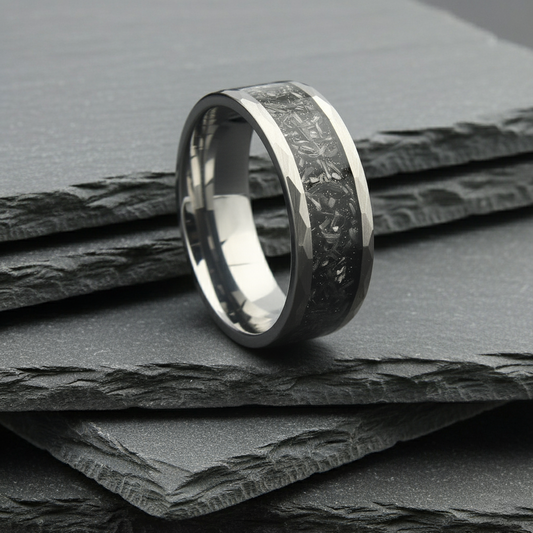 The Betelgeuse - 8mm Polished Tungsten & Meteorite Inlay Ring by Nord London