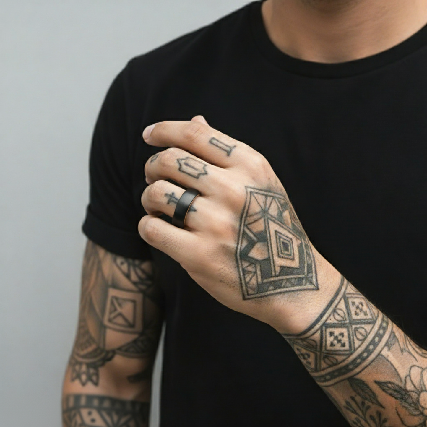 The Hercules - 6mm Brushed Black Tungsten & Whisky Barrel Wood Ring by Nord London