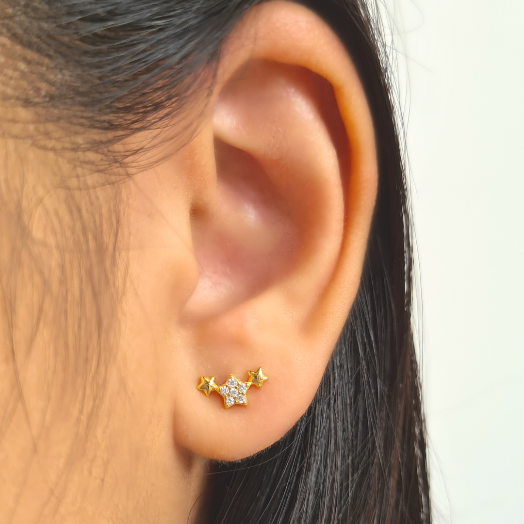 Trio of Stars Earrings in Gold by Vianne Jewellery