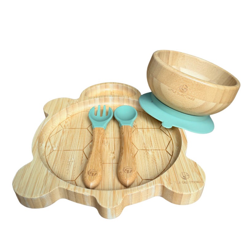 Turtle Bamboo Feeding Set - Plate, Bowl, Spoon & Fork Gift Set