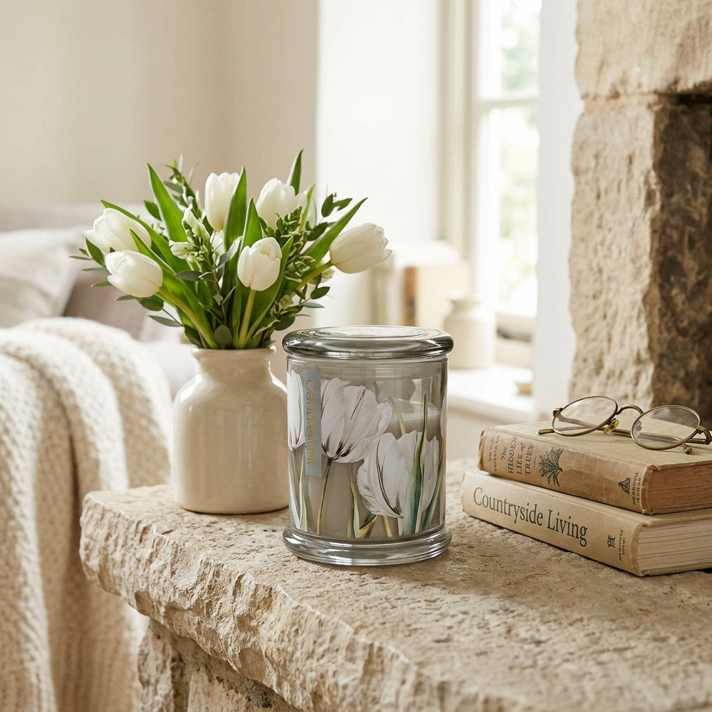 Candlelight Large Glass Jar Candle – White Tulip & Bergamot