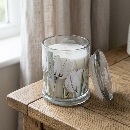 Candlelight Large Glass Jar Candle – White Tulip & Bergamot