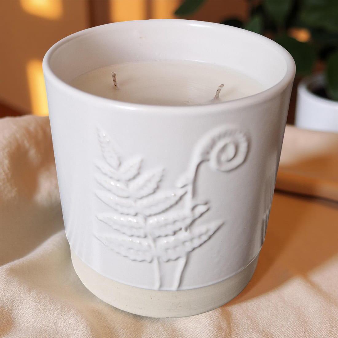 Ralph's Orchard 3-Wick Candle in White Ceramic Fern Pot