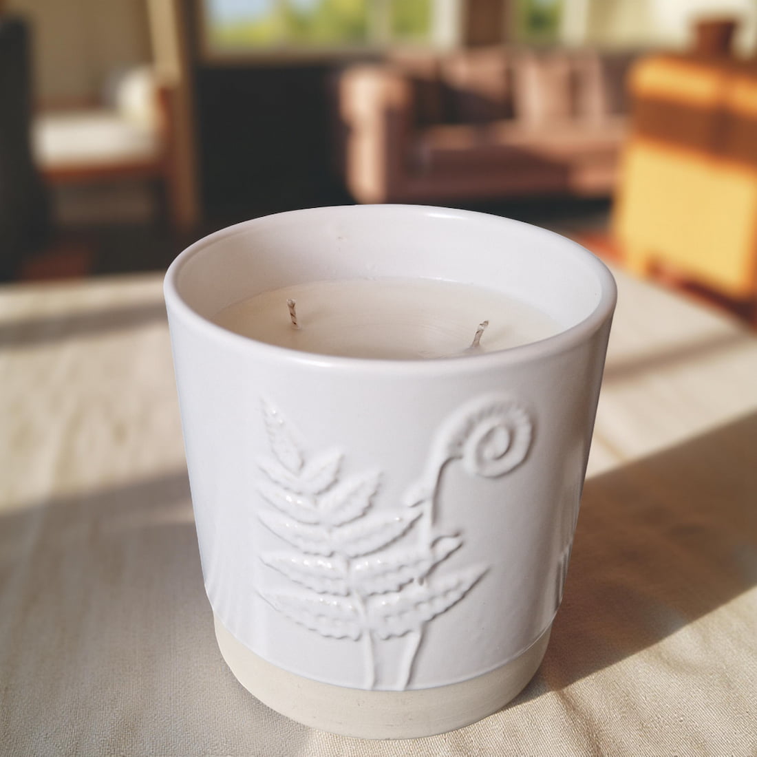Ralph's Orchard 3-Wick Candle in White Ceramic Fern Pot