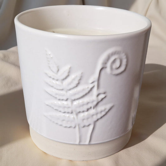 Ralph's Orchard 3-Wick Candle in White Ceramic Fern Pot