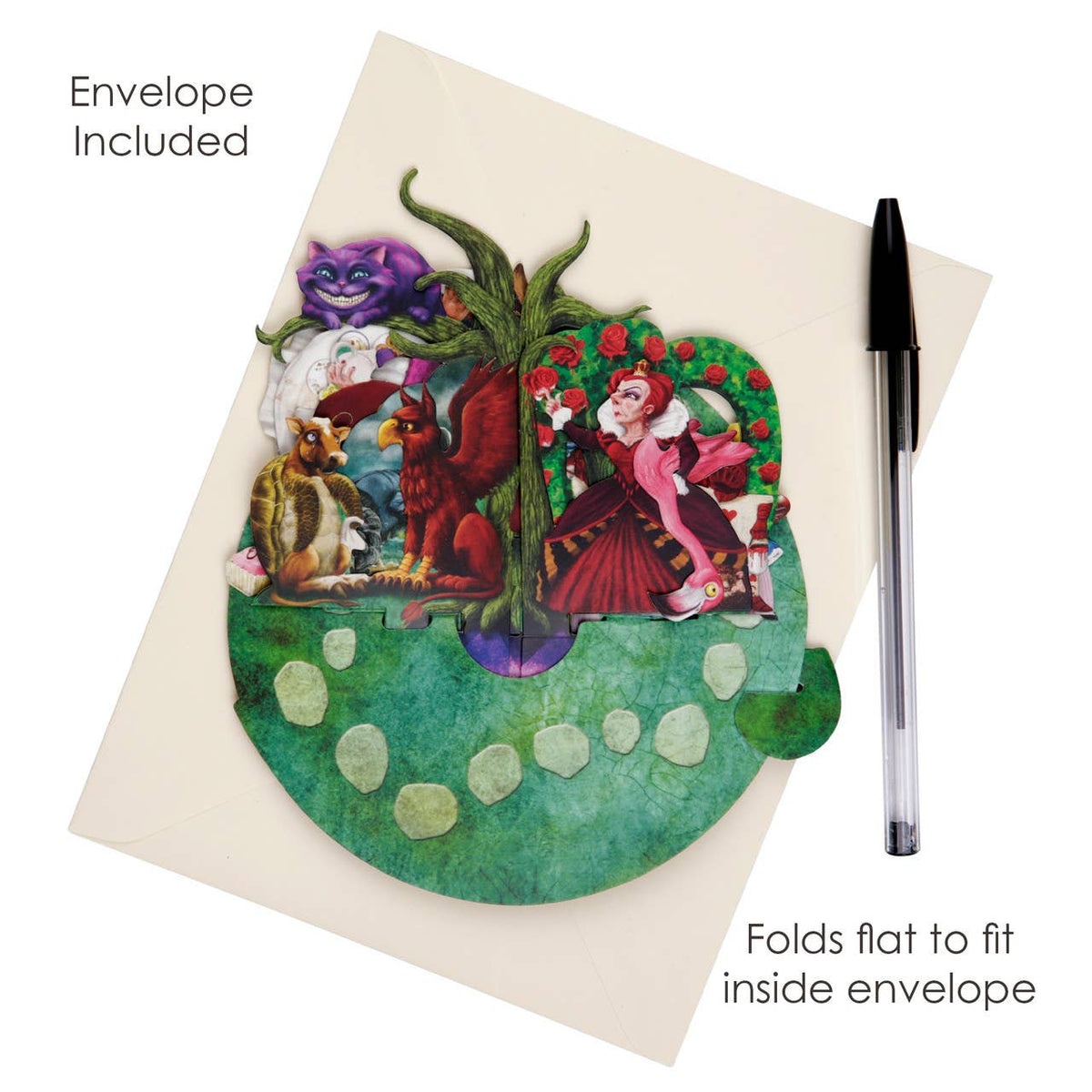 Alice in Wonderland Pirouette Card with its included envelope and colourful decorative design