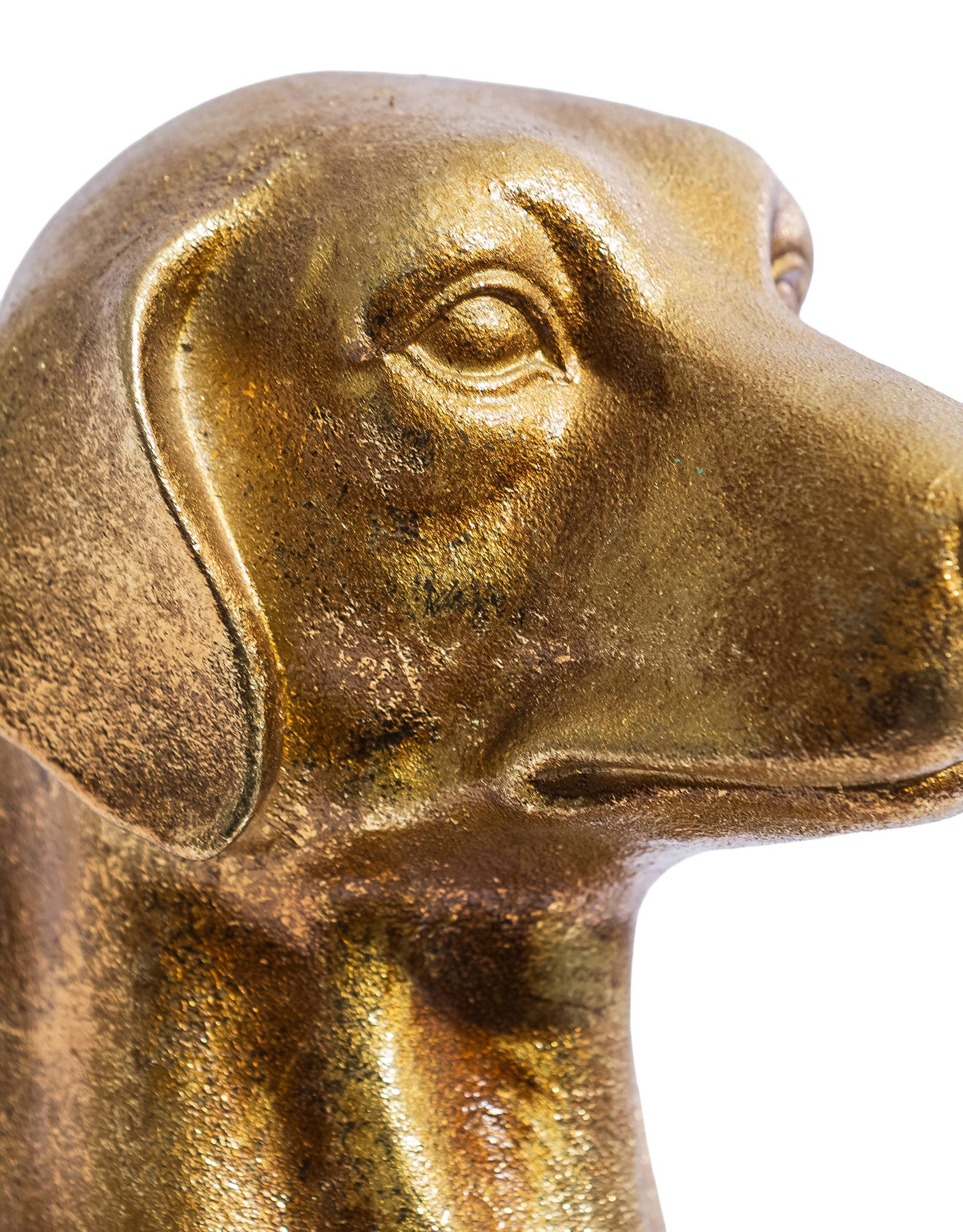 Antique Gold Helpful Hound Umbrella Stand close-up showing the sculpted dog's head and aged gold finish

