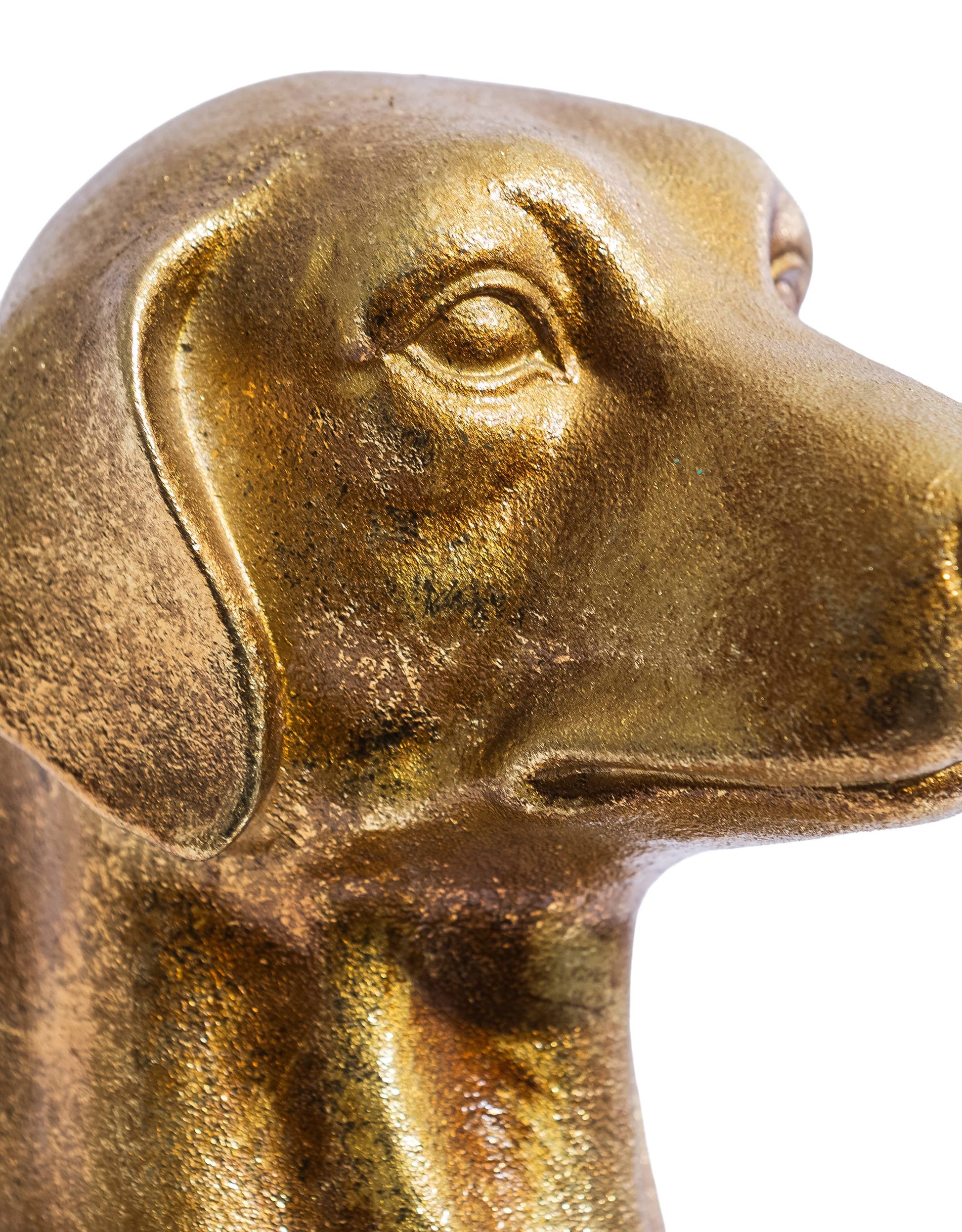 Antique Gold Helpful Hound Umbrella Stand close-up showing the sculpted dog's head and aged gold finish
