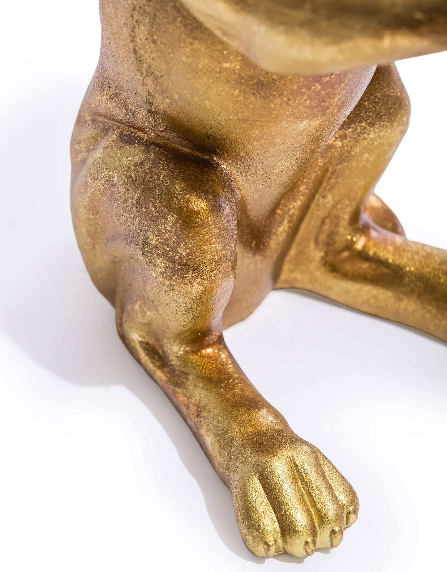 Antique Gold Helpful Hound Umbrella Stand close-up showing the sculpted paw and textured gold finish
