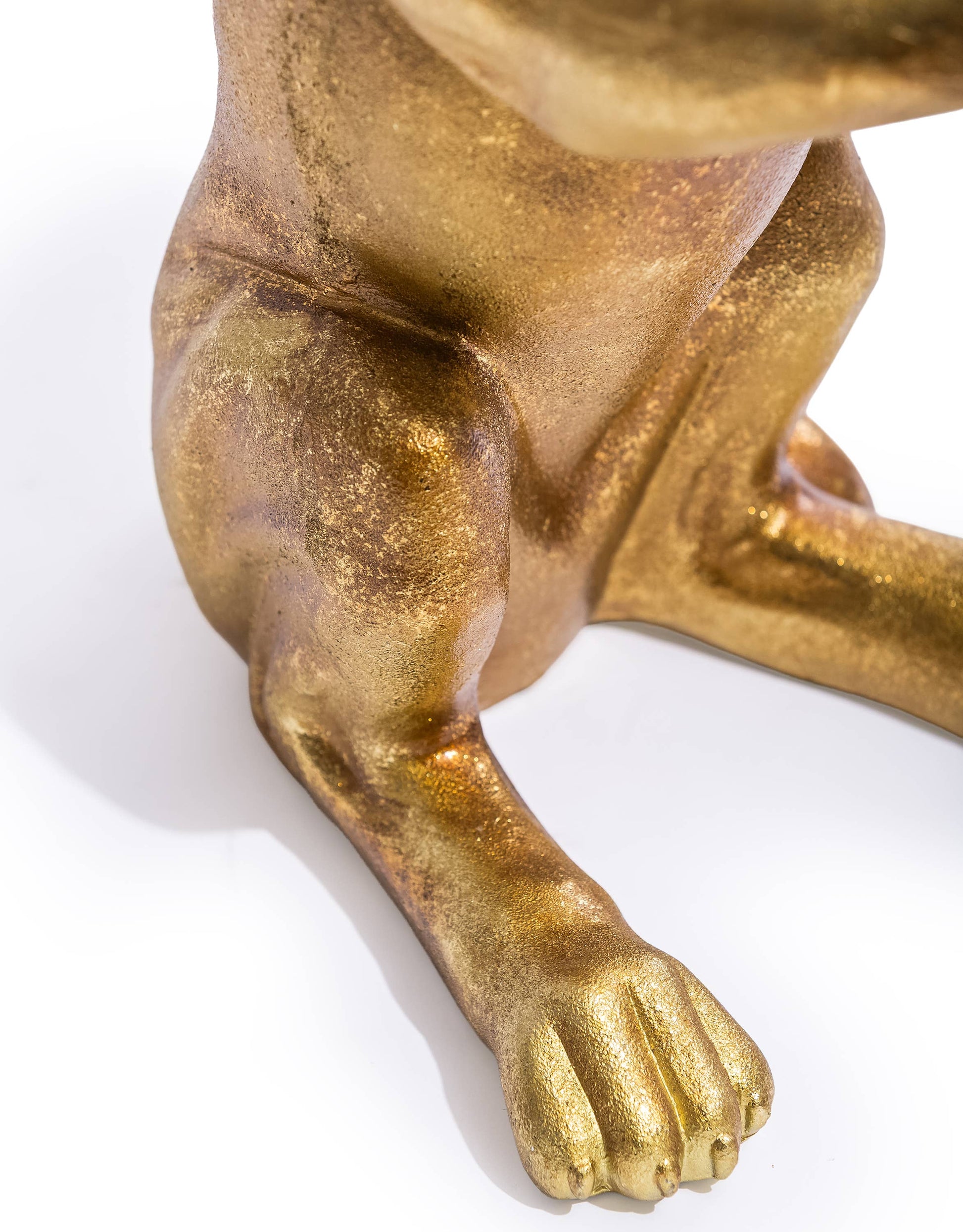 Antique Gold Helpful Hound Umbrella Stand close-up showing the sculpted paw and textured gold finish
