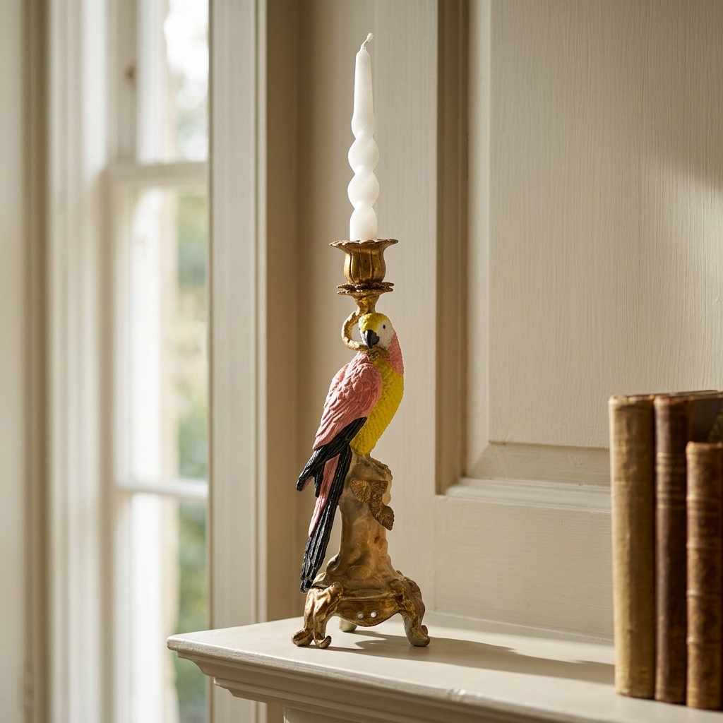 Antiqued Ornate Parrot Candle Holder