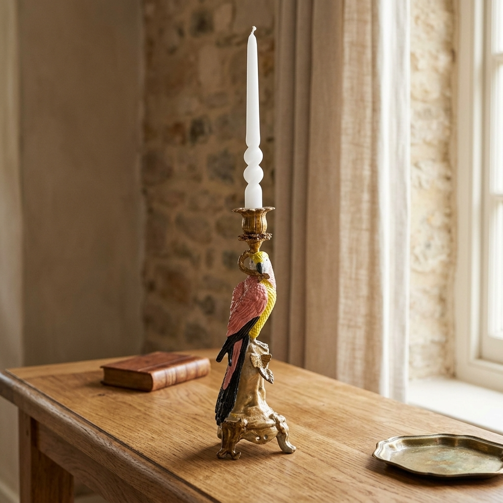 Antiqued Ornate Parrot Candle Holder