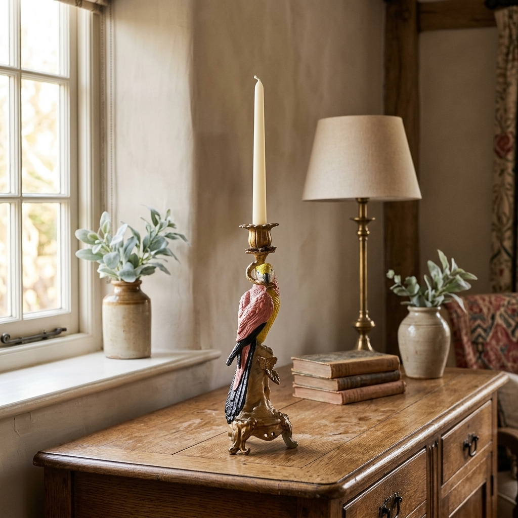 Antiqued Ornate Parrot Candle Holder