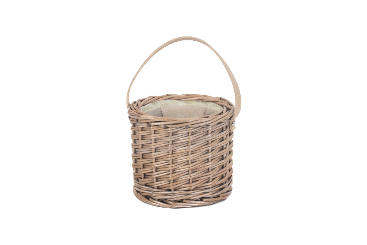 Antique Wash Willow Mini Ice Basket viewed from an alternative angle showing the traditional willow weave and curved carry handle