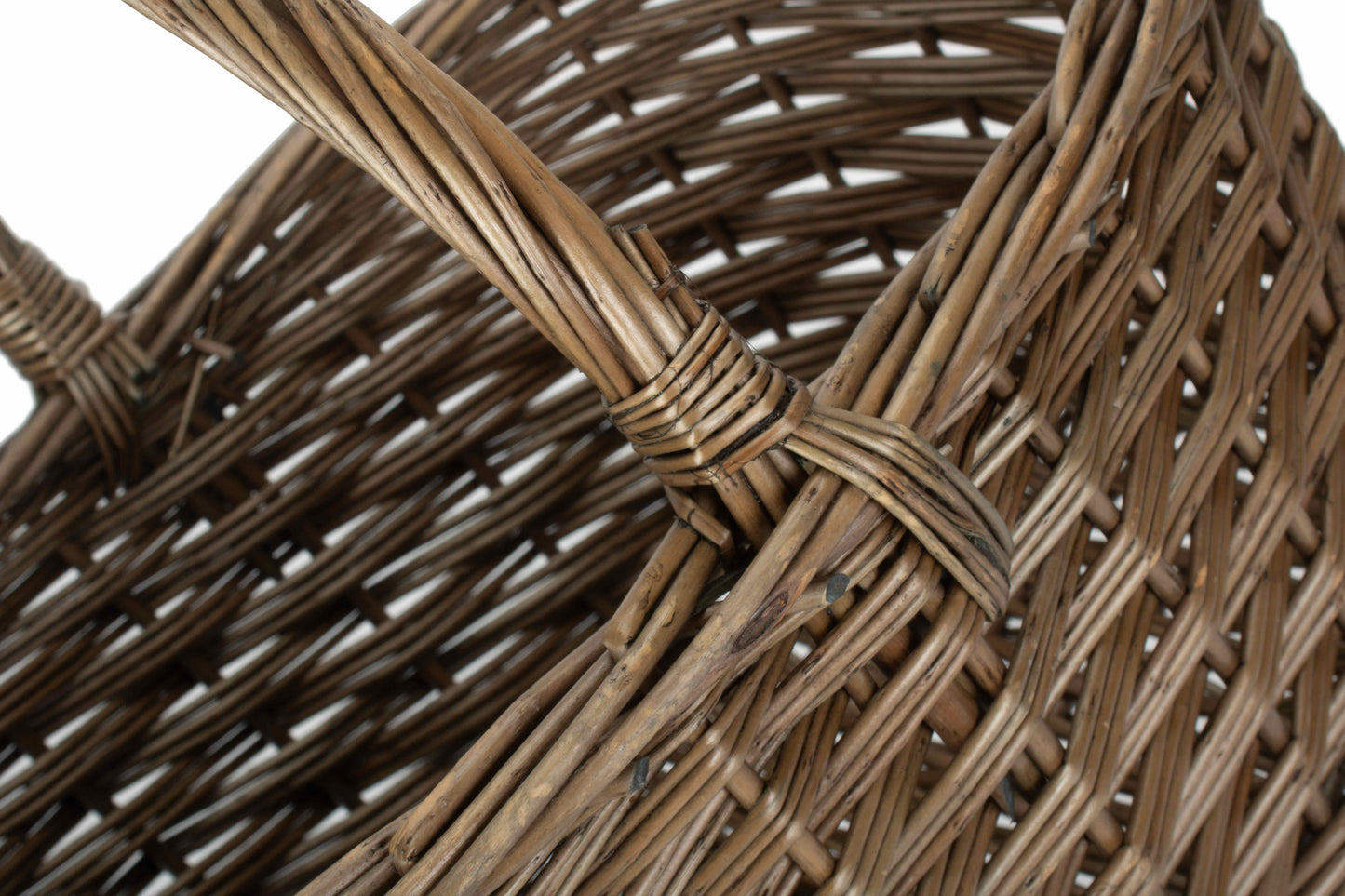Close-up of the handwoven antique wash willow weave and natural finish.