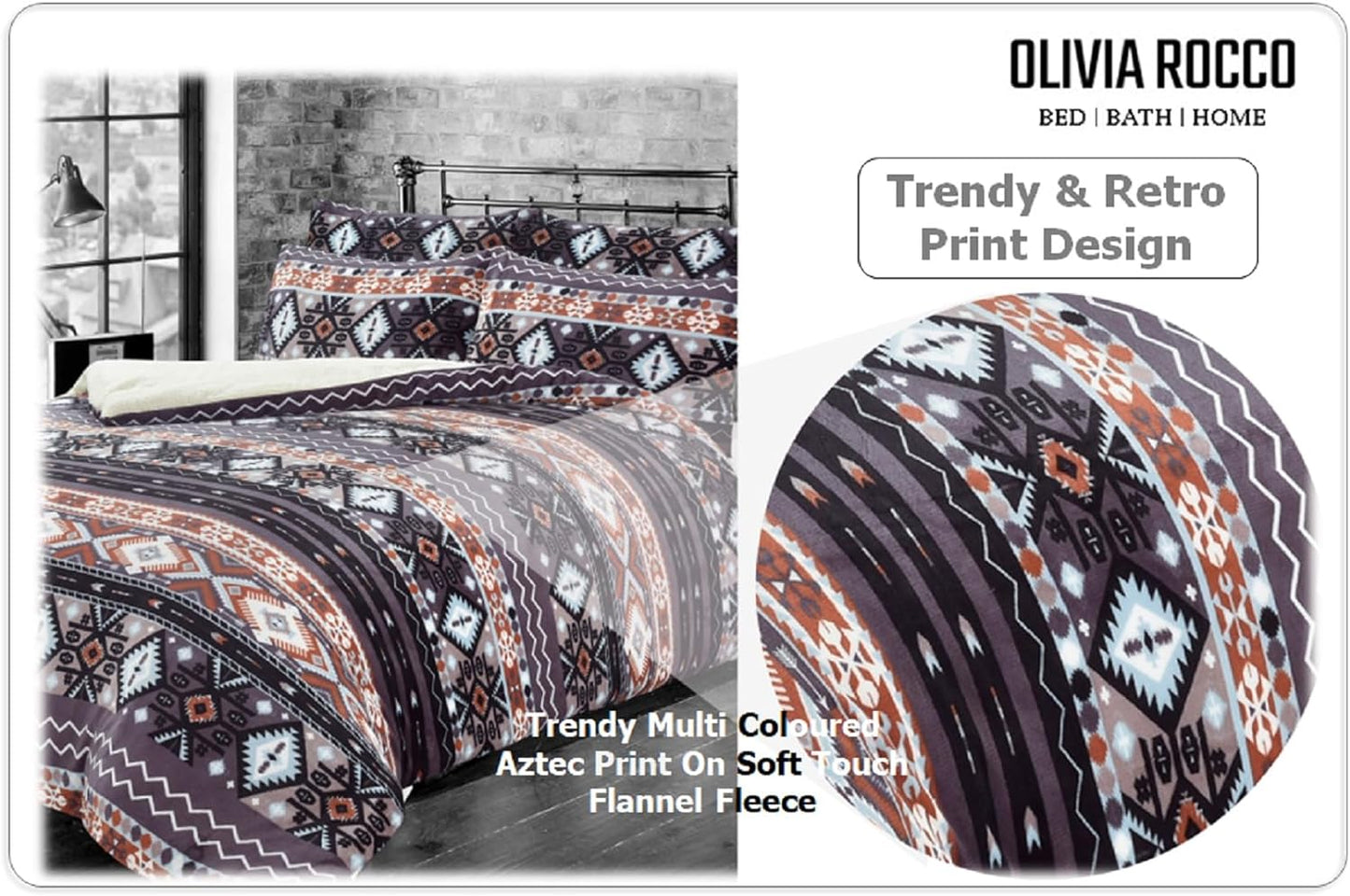 Aztec Print Teddy Fleece Duvet Set with Reversible Sherpa Fur Luxurious Winter Comfort by OLIVIA ROCCO