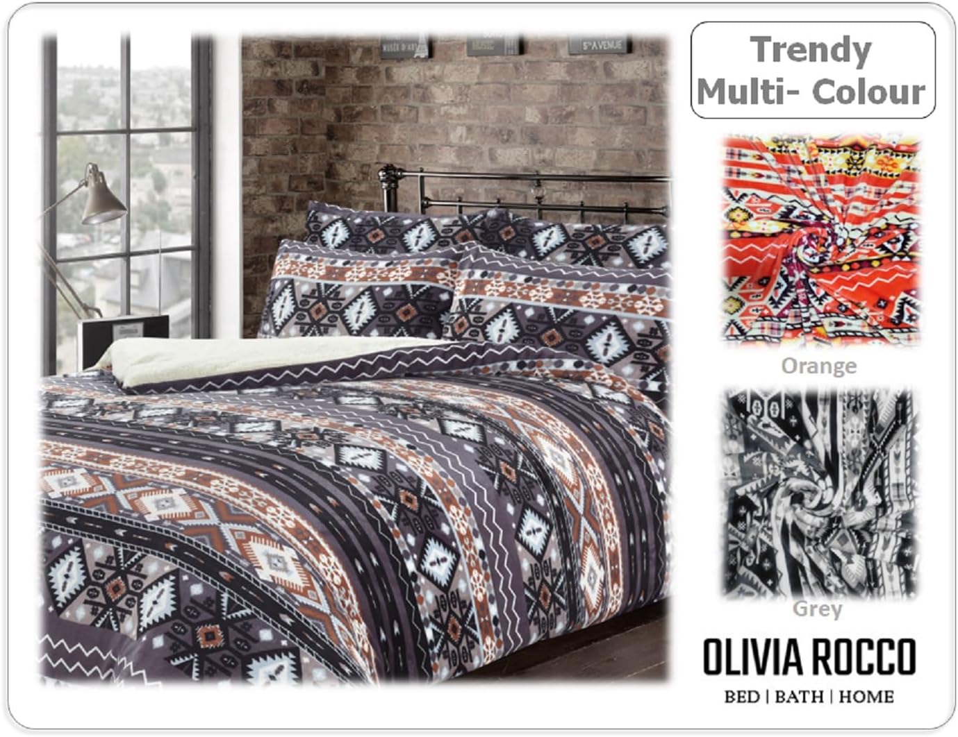 Aztec Print Teddy Fleece Duvet Set with Reversible Sherpa Fur Luxurious Winter Comfort by OLIVIA ROCCO
