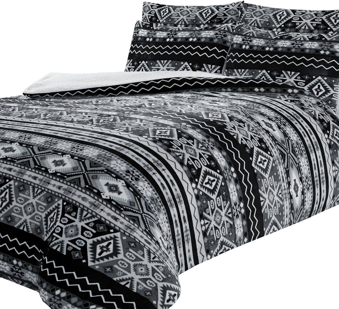 Aztec Print Teddy Fleece Duvet Set with Reversible Sherpa Fur Luxurious Winter Comfort by OLIVIA ROCCO