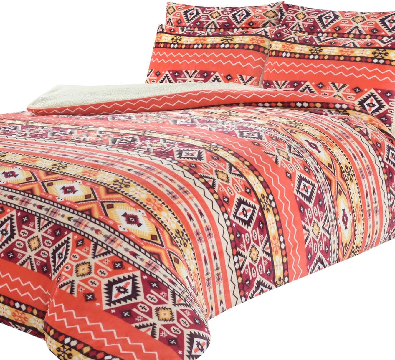 Aztec Print Teddy Fleece Duvet Set with Reversible Sherpa Fur Luxurious Winter Comfort by OLIVIA ROCCO