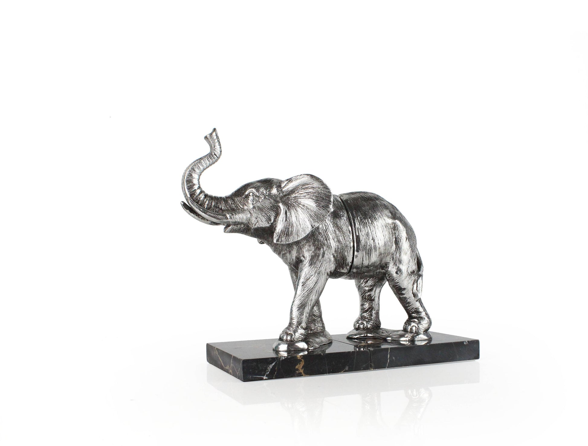 Bentley & Bo elephant bookend showing the sculpted front half with raised trunk