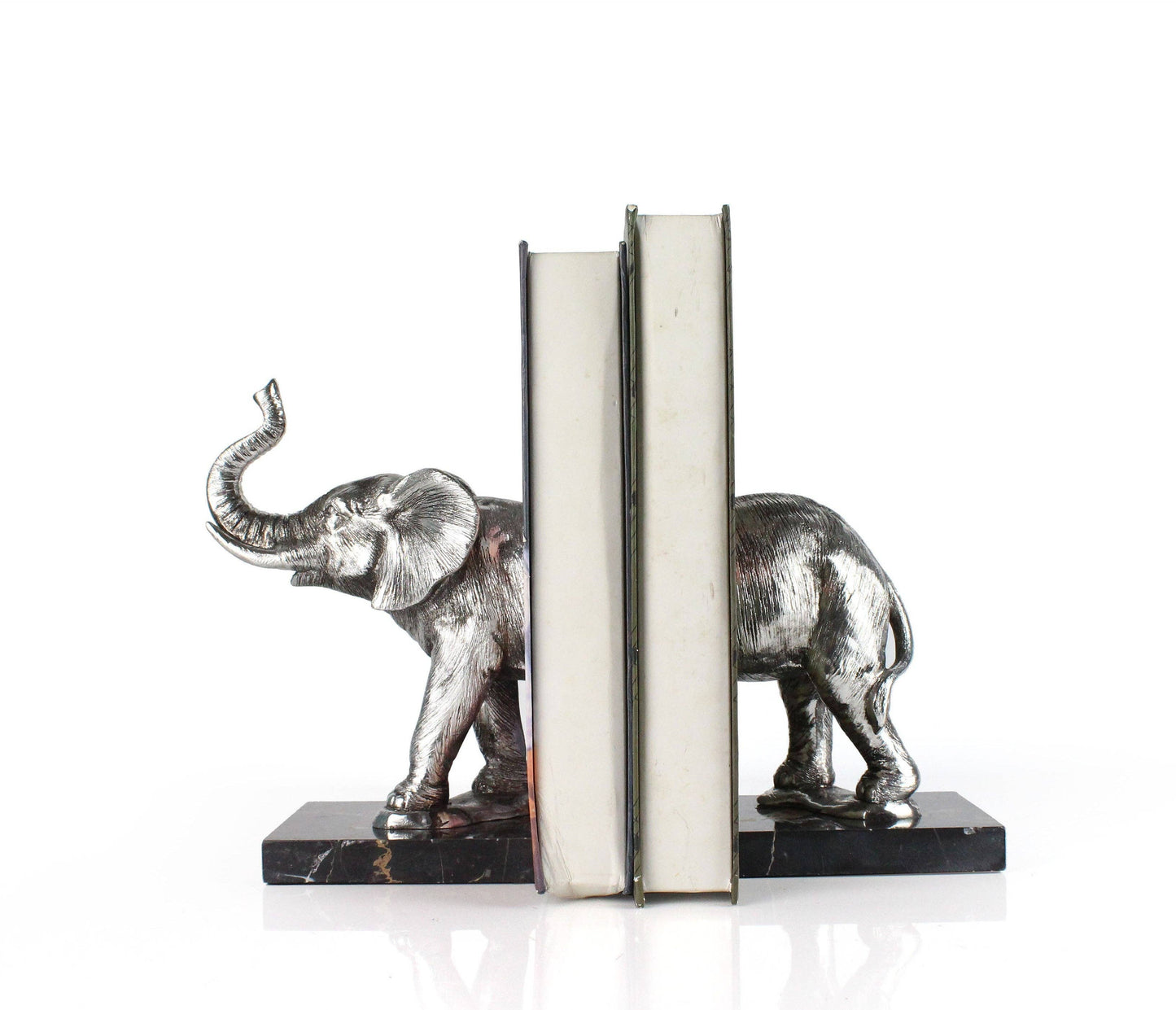 Bentley & Bo elephant bookends showing the sculpted front and back elephant design
