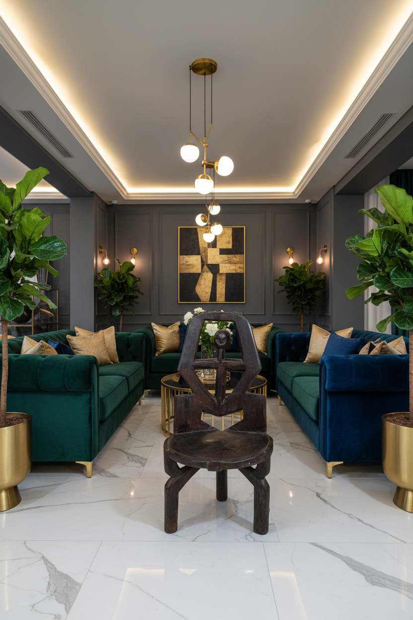 Hand-carved Makonde chair from Tanzania 242.4 displayed as a sculptural statement piece in an interior
