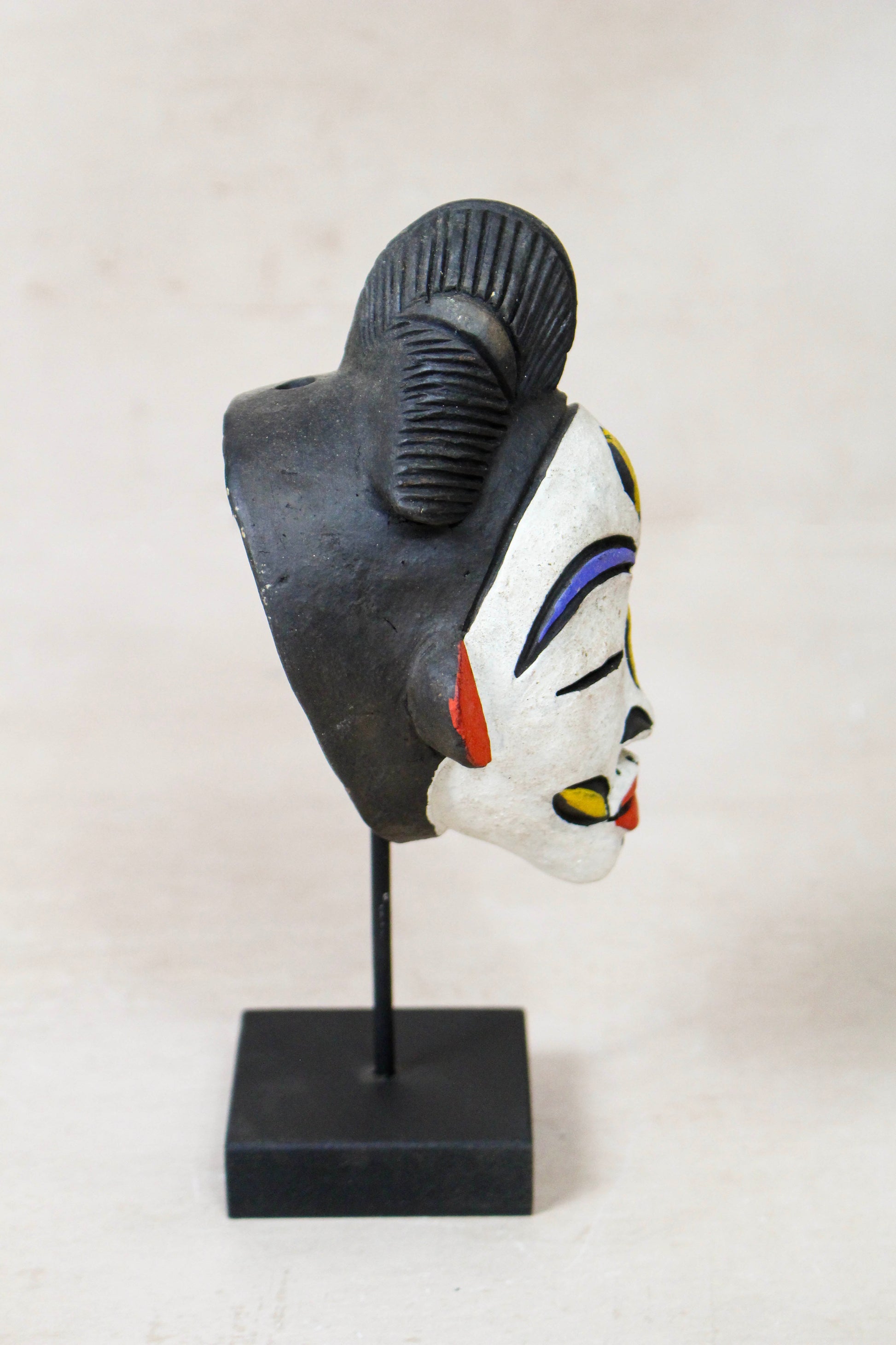 West African terracotta passport mask 189.2 viewed from the opposite side showing its miniature sculptural form
