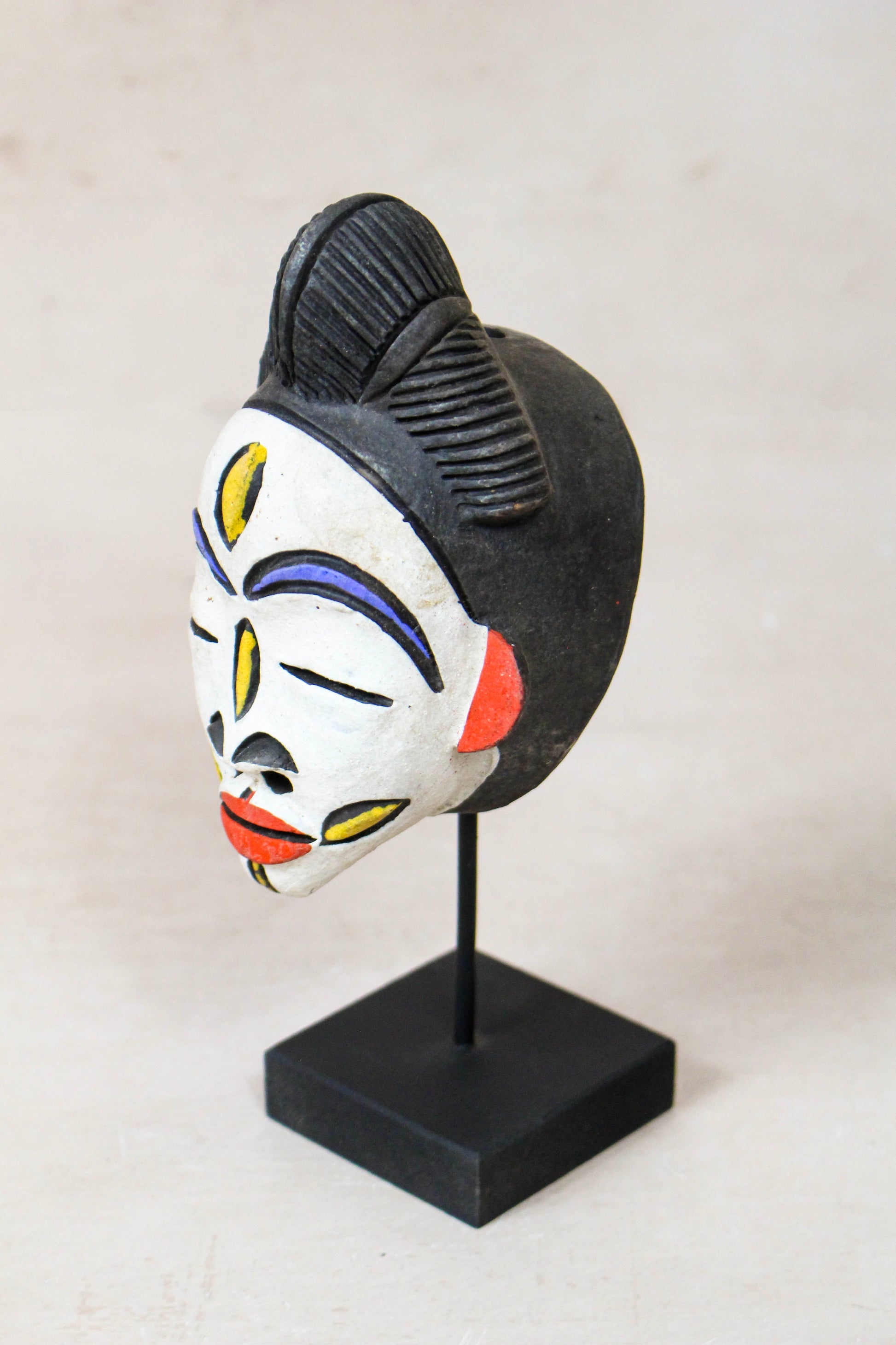 West African terracotta passport mask 189.2 in side view showing its sculptural profile and painted detail
