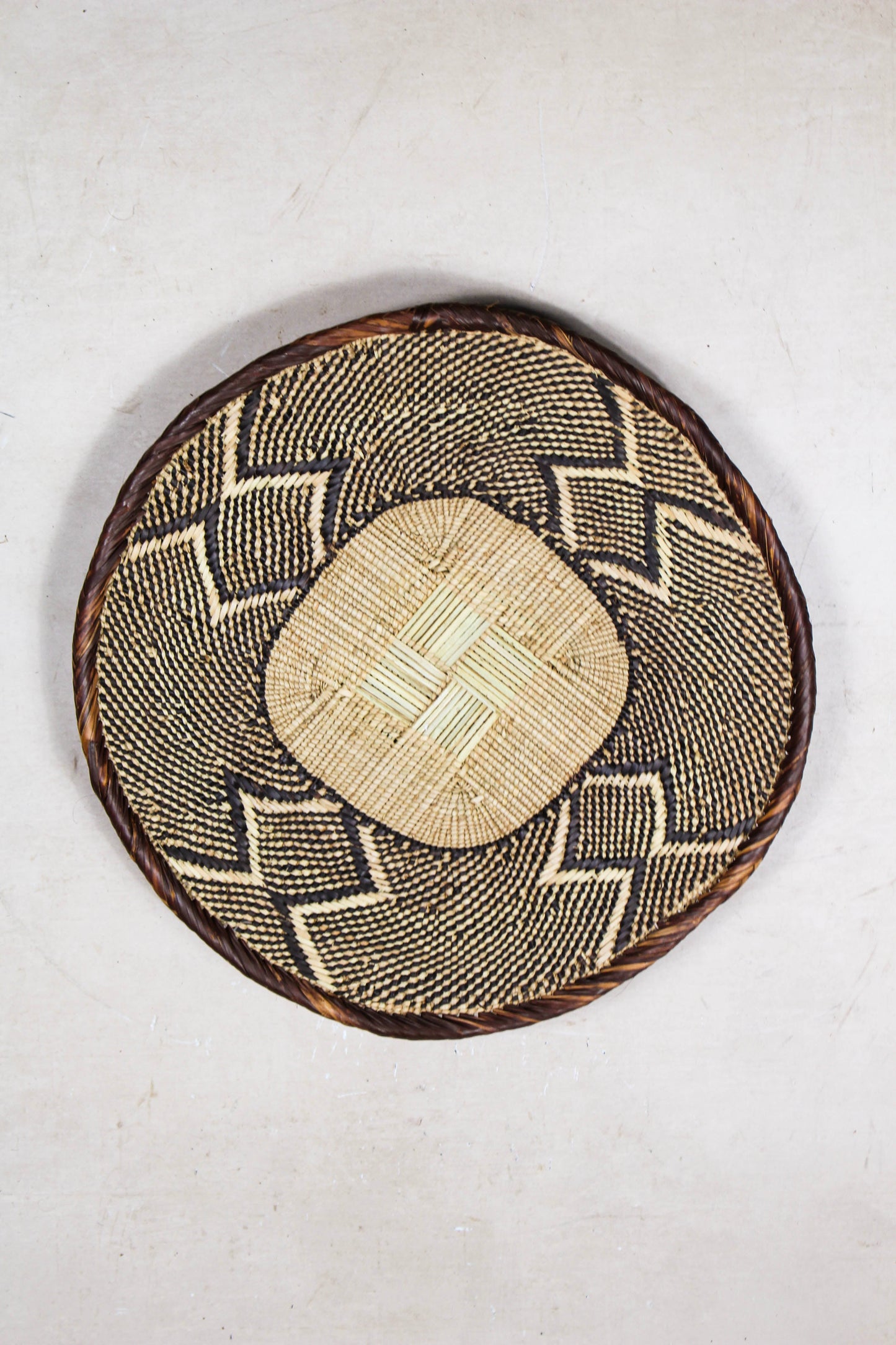 Handwoven Tonga basket from set No. 27 showing individual woven detailing

