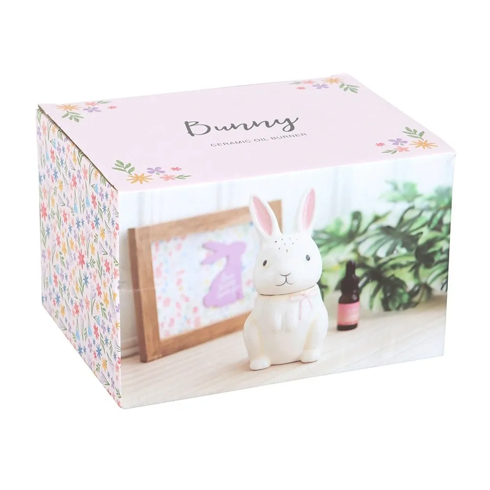 Gift box packaging for the bunny shaped ceramic oil burner.