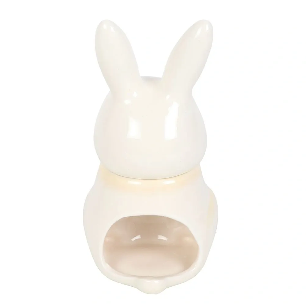 Rear view of the bunny shaped ceramic oil burner showing the tealight opening.