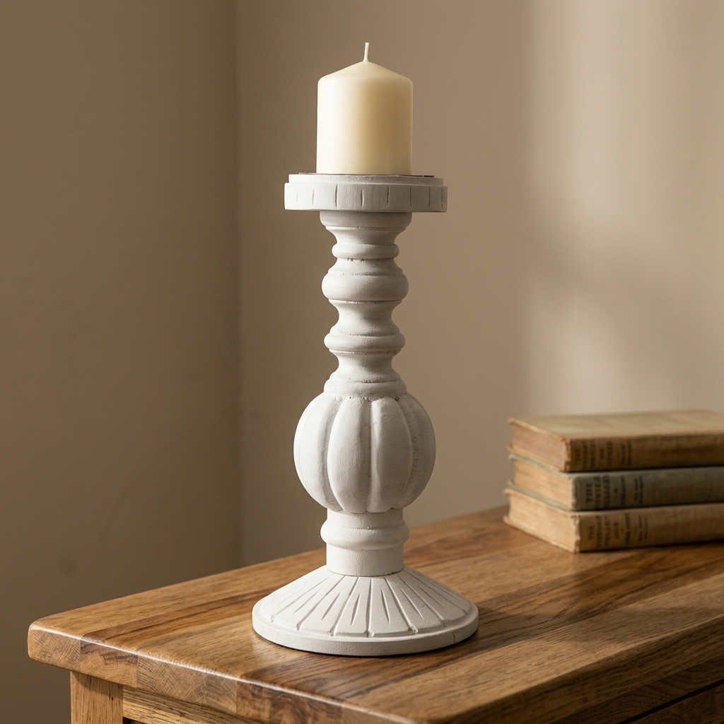 Whitewash Wooden Candle Holder, 30cm