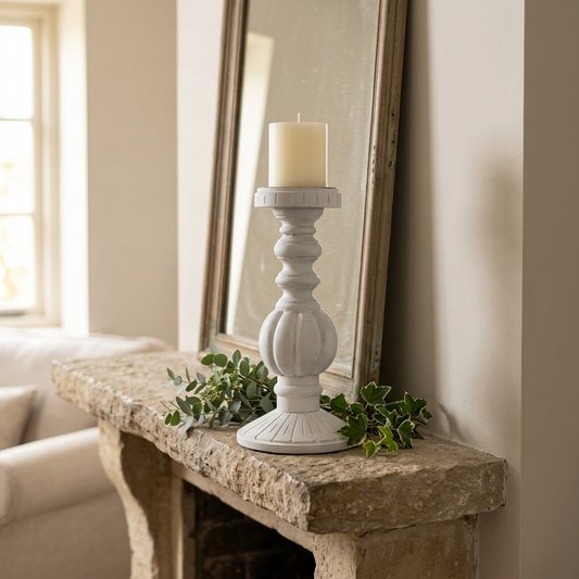 Whitewash Wooden Candle Holder, 30cm