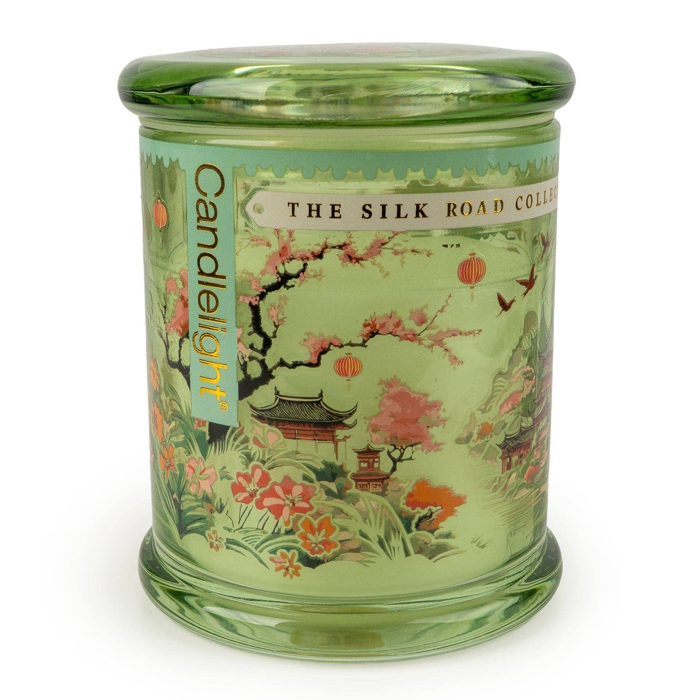 Candlelight Silk Road Collection Chengdu large glass jar candle with oriental garden artwork