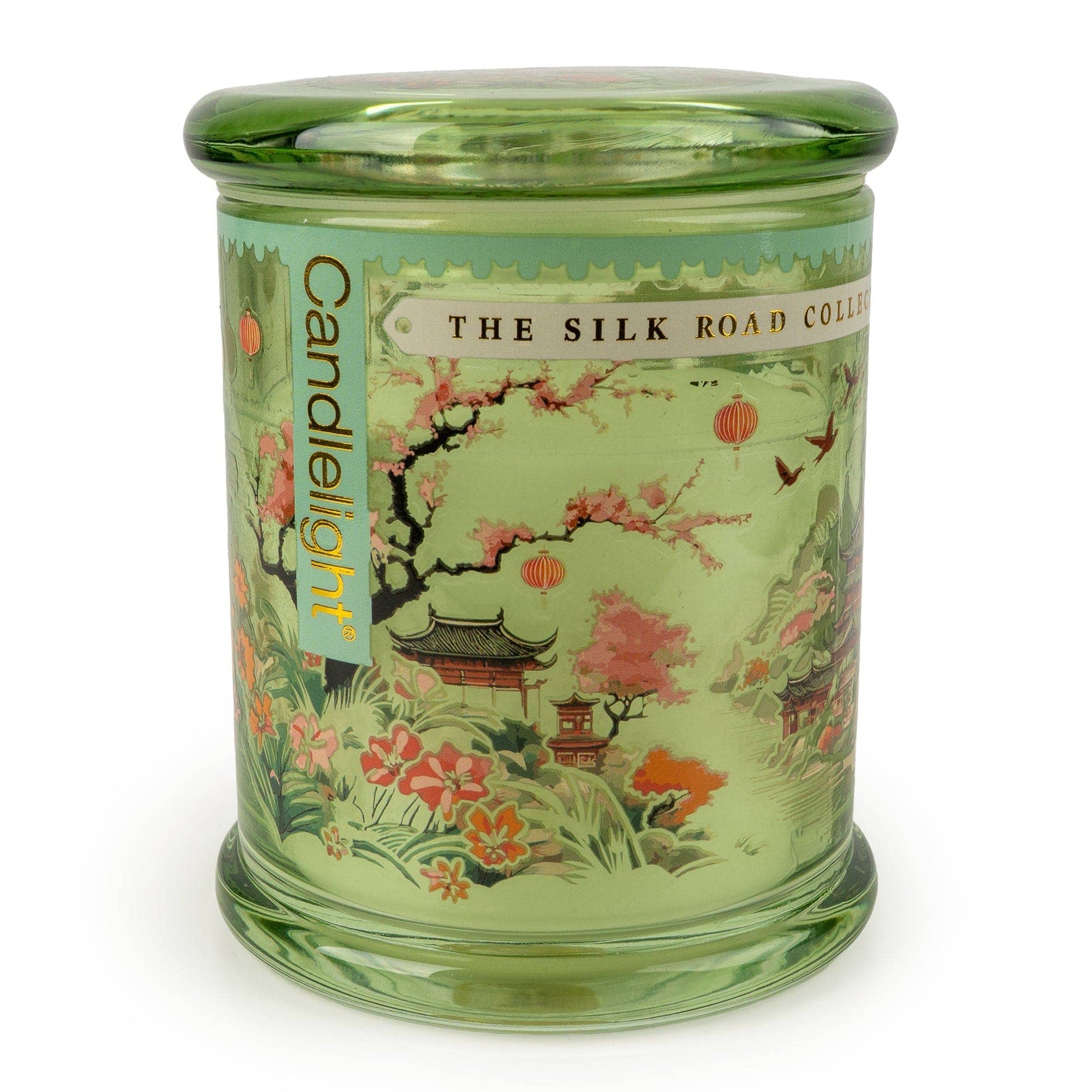 Candlelight Silk Road Collection Chengdu large glass jar candle with oriental garden artwork