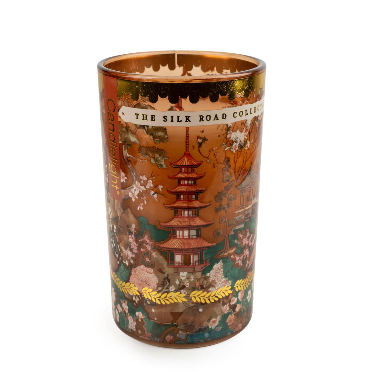 Candlelight Silk Road Collection Samarkand large scented glass candle with richly detailed oriental-inspired artwork