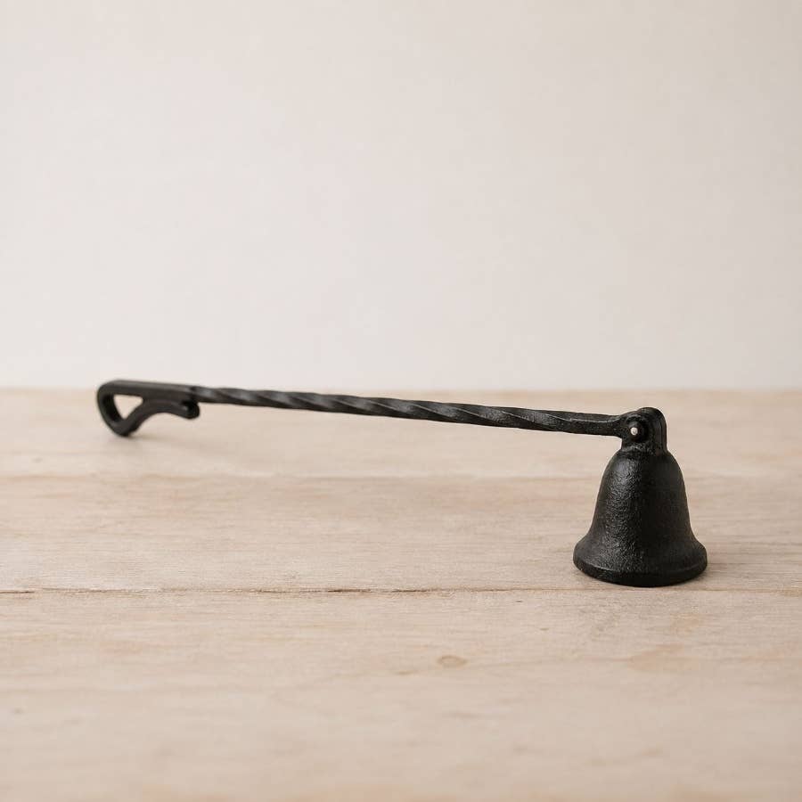 Cast Iron Candle Snuffer 30.3cm with twisted handle and hinged bell-shaped hood