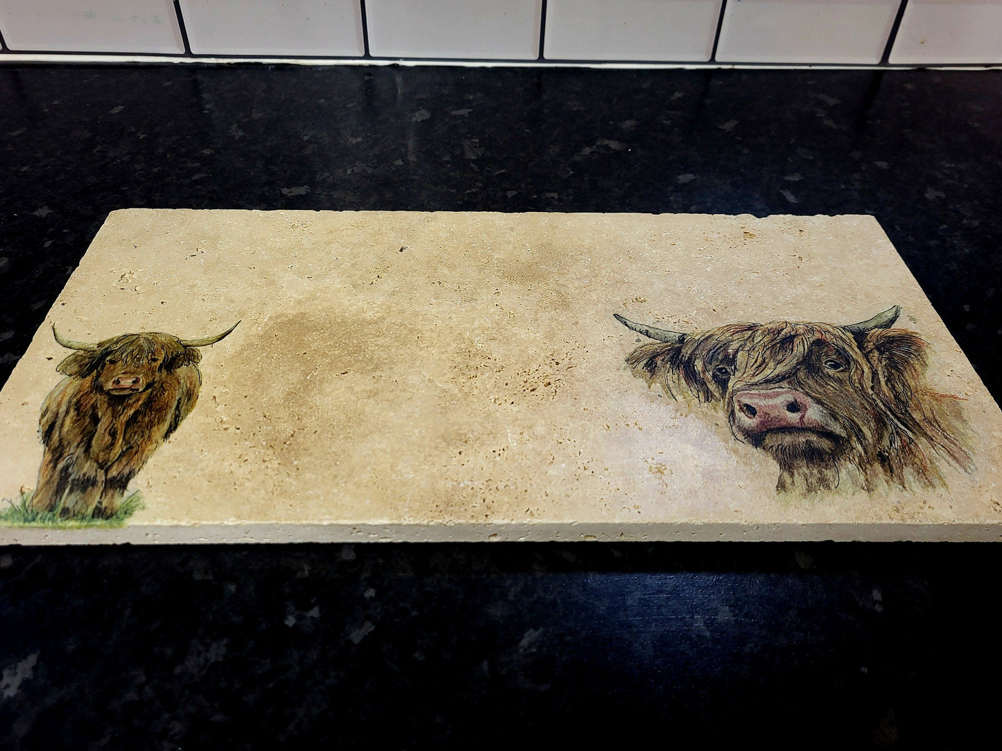 Large Stone Trivet / worktop saver / Higland cow