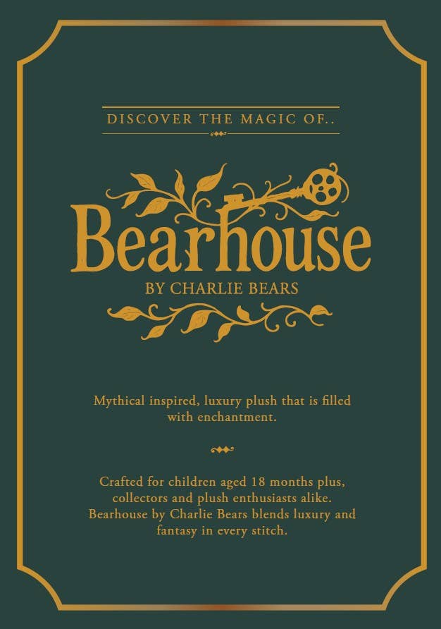 Official Charlie Bears Bearhouse collection card introducing the magical Bearhouse range